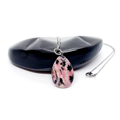 Rodonit csepp medál nemeacél nyaklánccal