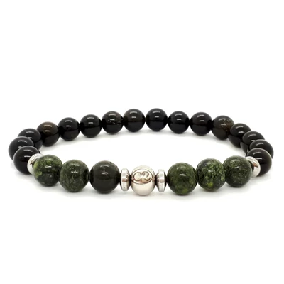 Ezüst obszidián nemesszerpentin karkötő