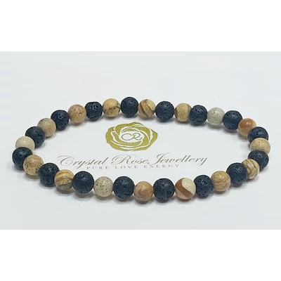 Tájkép jáspis lávakő karkötő